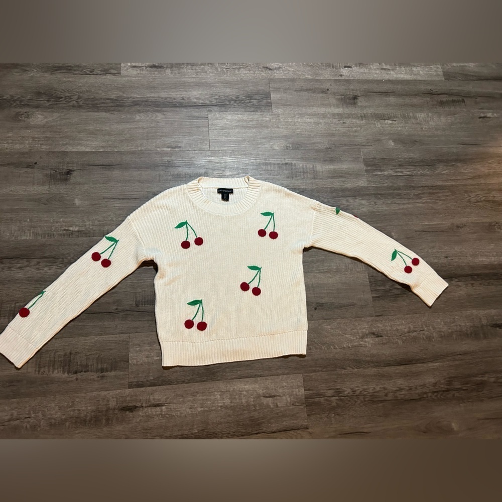 Cynthia Rowley Cherry Embroidered Knit Sweater S